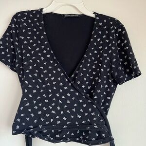 Brandy Melville Dark Blue Floral Tie Top